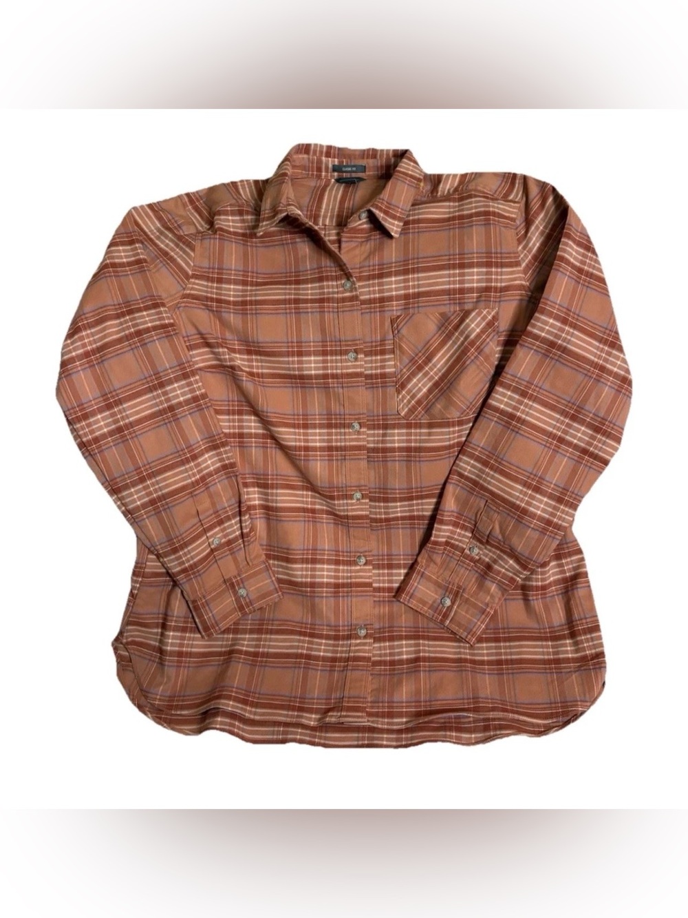Eddie Bauer Long Sleeve Button Shirt Women's XLT Pink Classic Fit Plaid Flannel